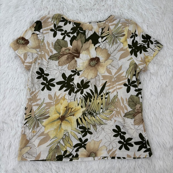 Caribbean Joe V Neck Short‎ Sleeve Tropical Print Top Size Medium - Picture 3 of 3